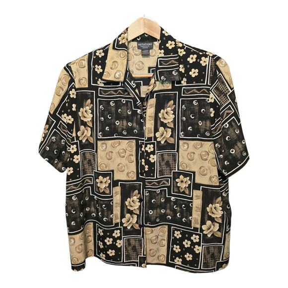 Notations Patchwork Womens Plus Size Top 24W Button Up Short Sleeve Career Artsy - Picture 1 of 9